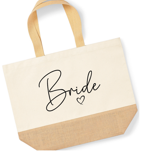 Bride Bag for Wedding Day, Bride Honeymoon Beach Bag, Jute Tote Bag