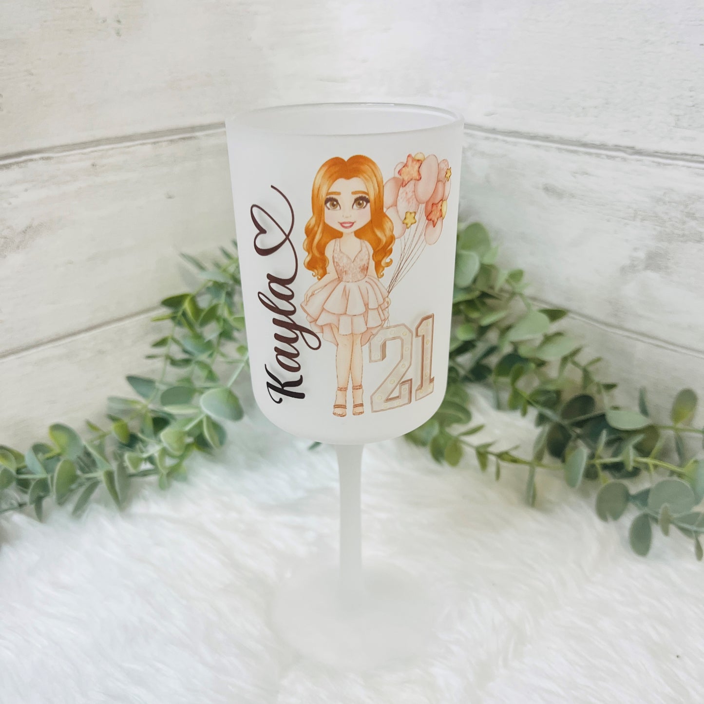 Personalised Frosted Wine Glass for 18th, 21st, 30th Birthday Gift for her