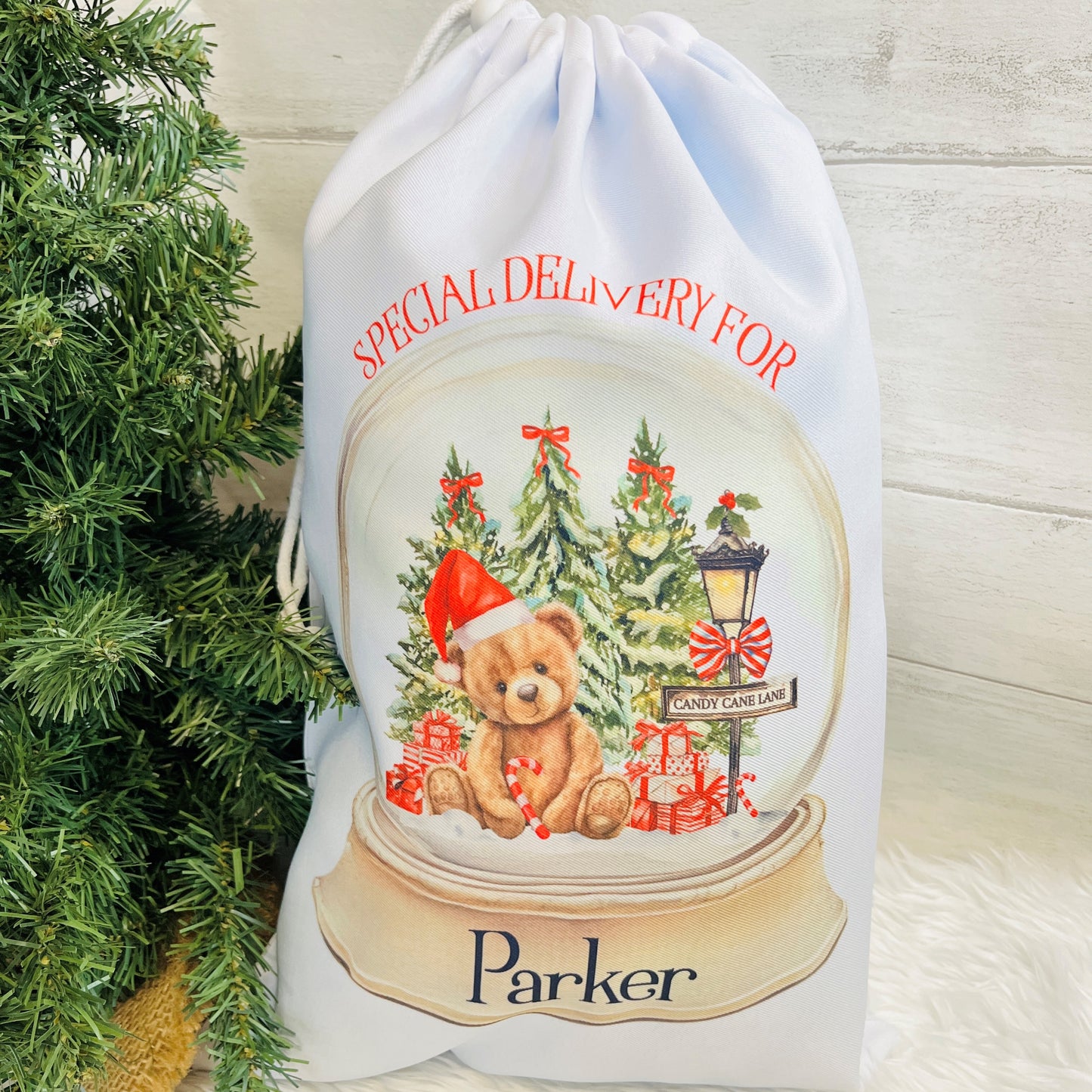 Personalised Snow Globe Santa Sack for Boys