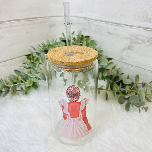 Bride Personalised Glass Can with Bamboo Lid and Straw