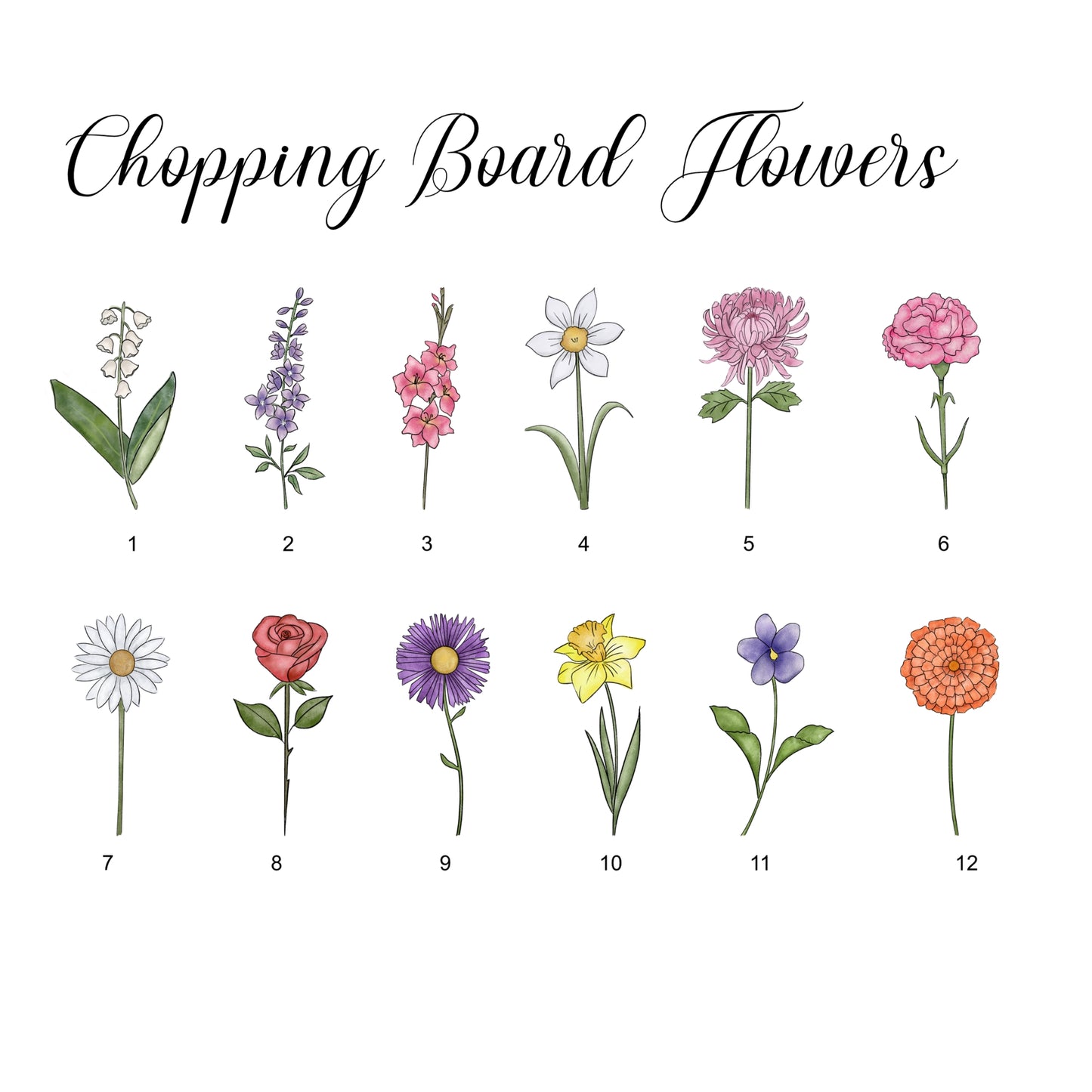 Choice of flowers for A4 chopping board