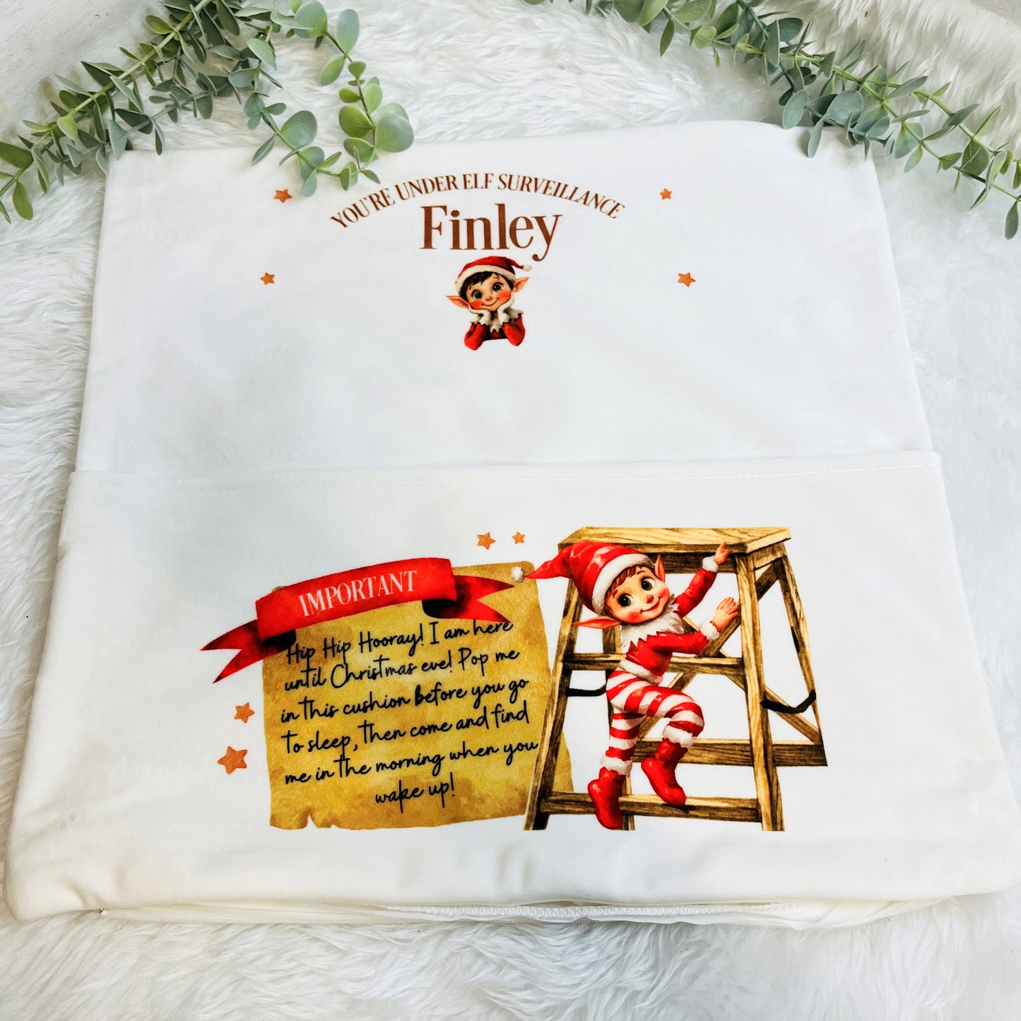 Personalised Elf Christmas Pocket Cushion