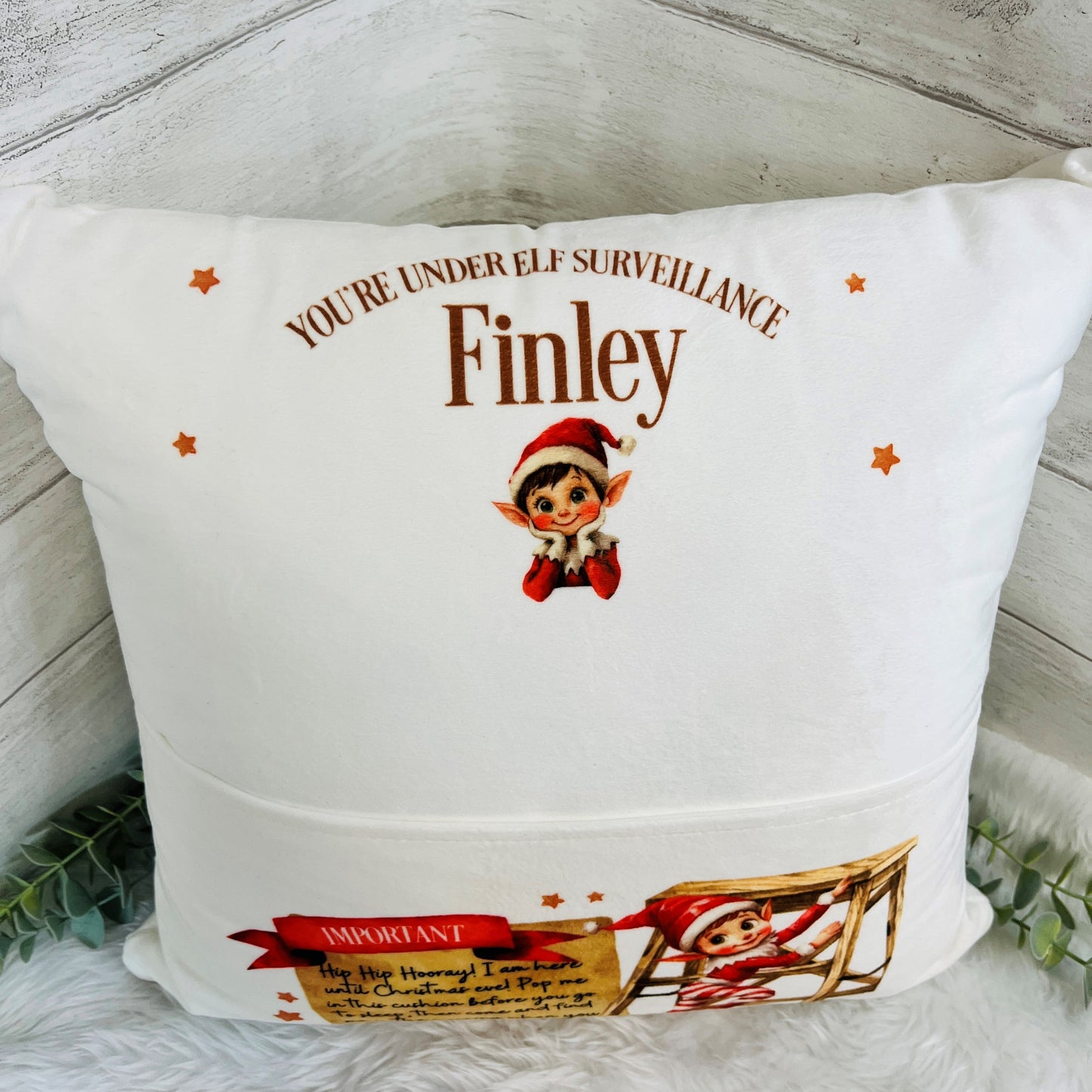 Personalised Elf Christmas Pocket Cushion
