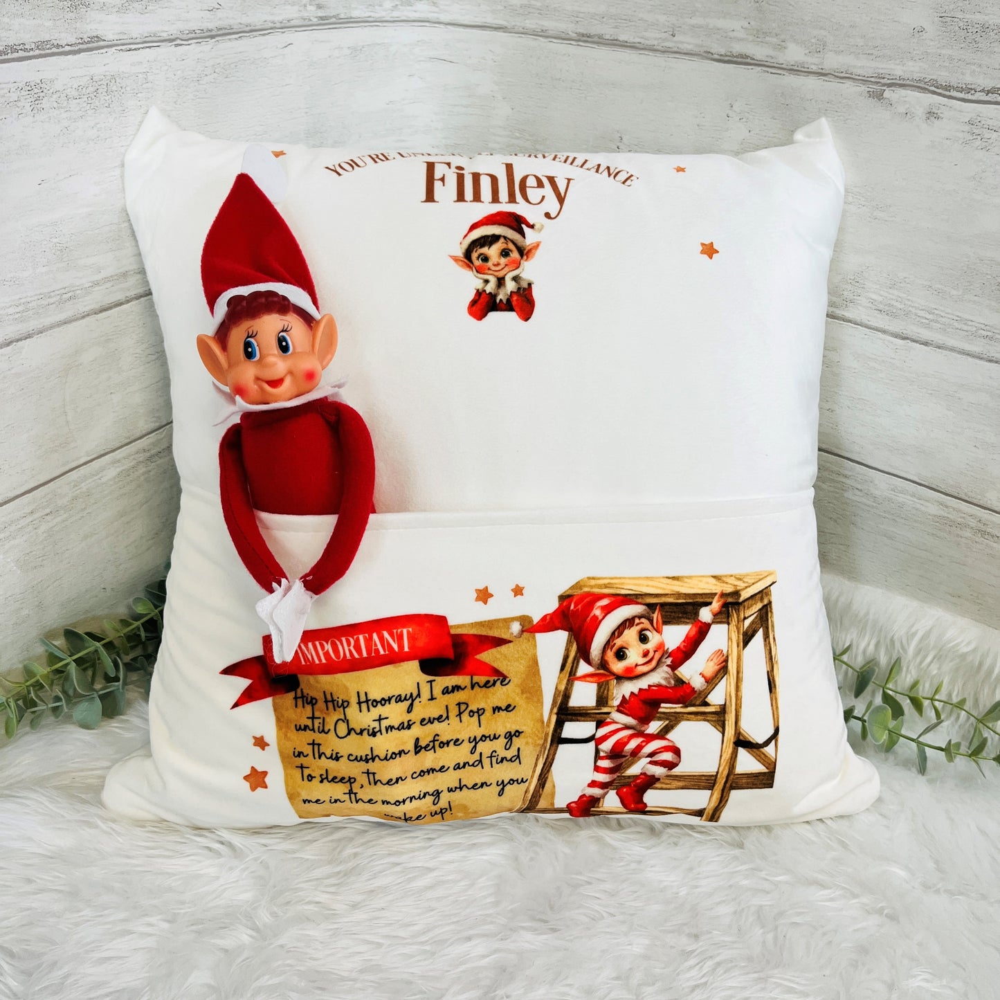 Personalised Elf Christmas Pocket Cushion