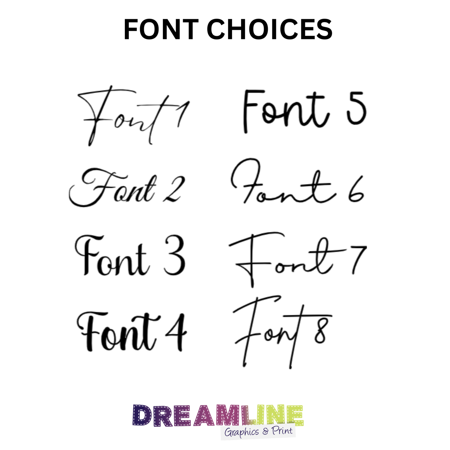 Various font styles displayed with 'Dreamline' branding at the bottom.
