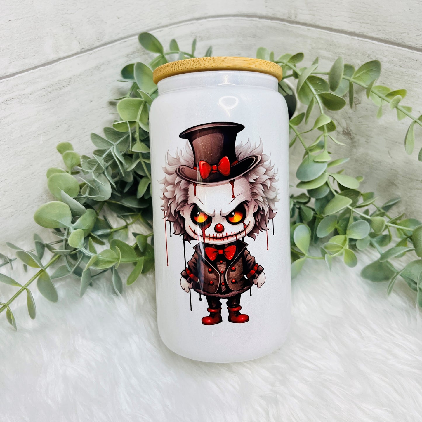 Halloween Glass Cans with Bamboo Lid and straw, Spooky vibes
