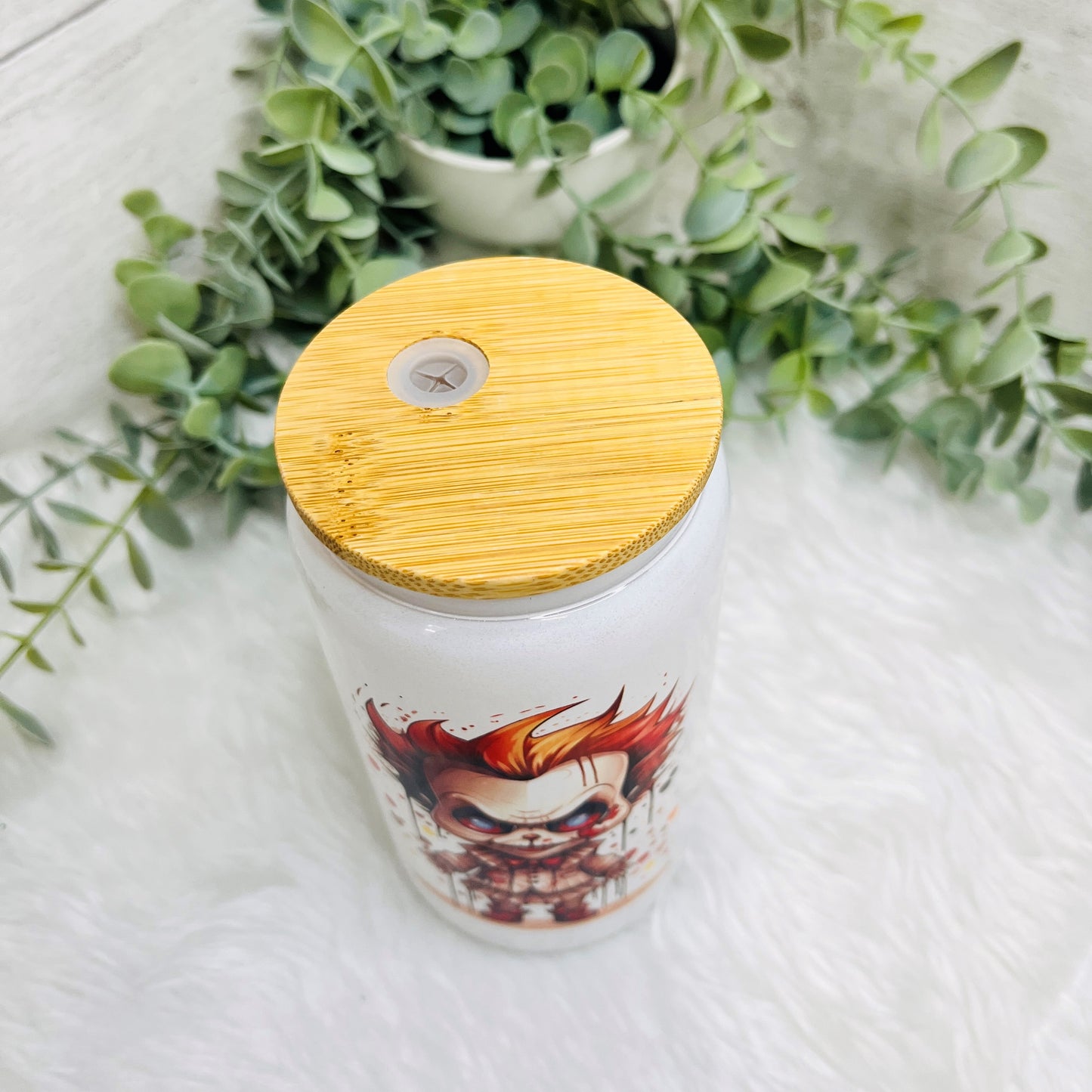 Halloween Glass Cans with Bamboo Lid and straw, Spooky vibes