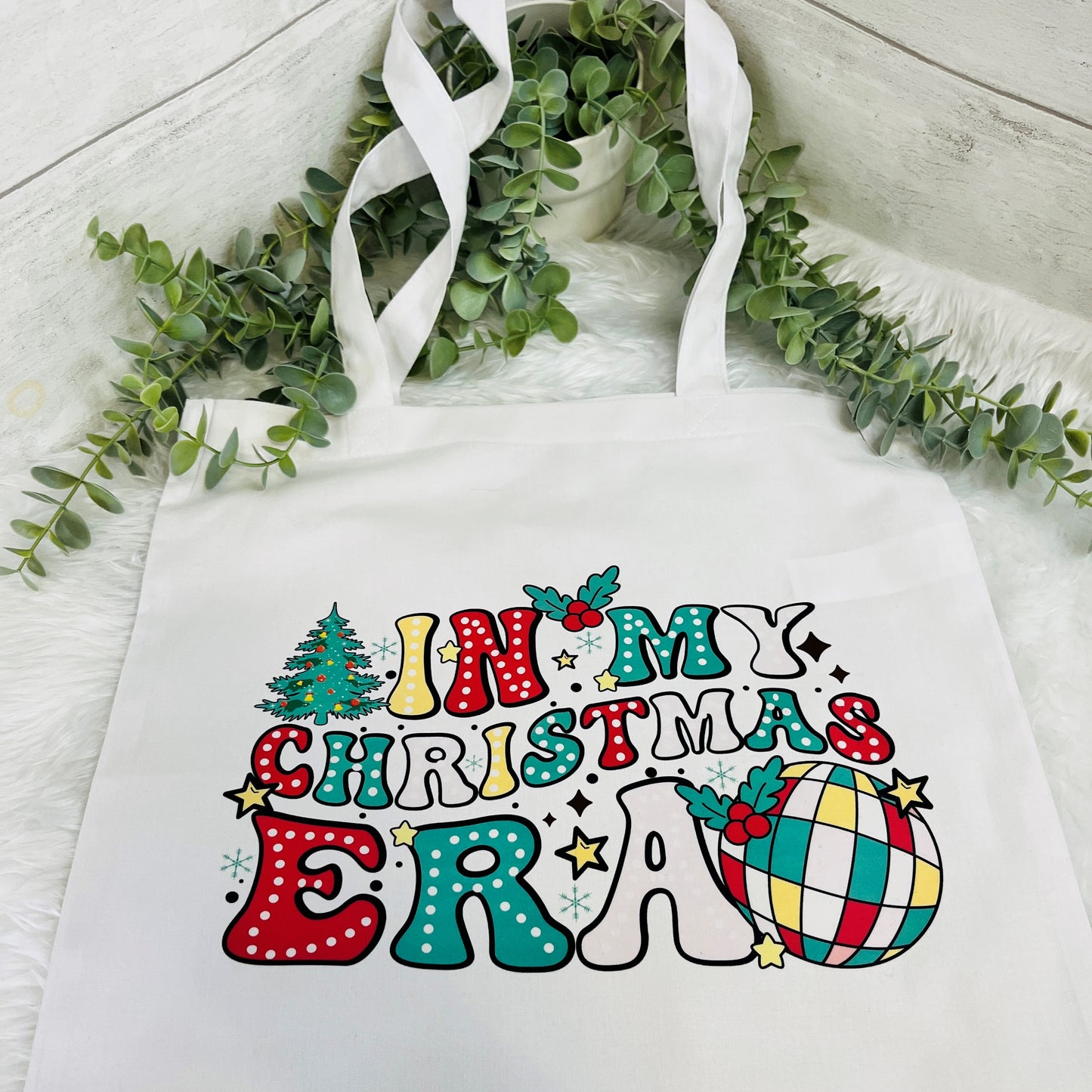 In my Christmas Era White Tote Bag, Christmas Shopping Bag