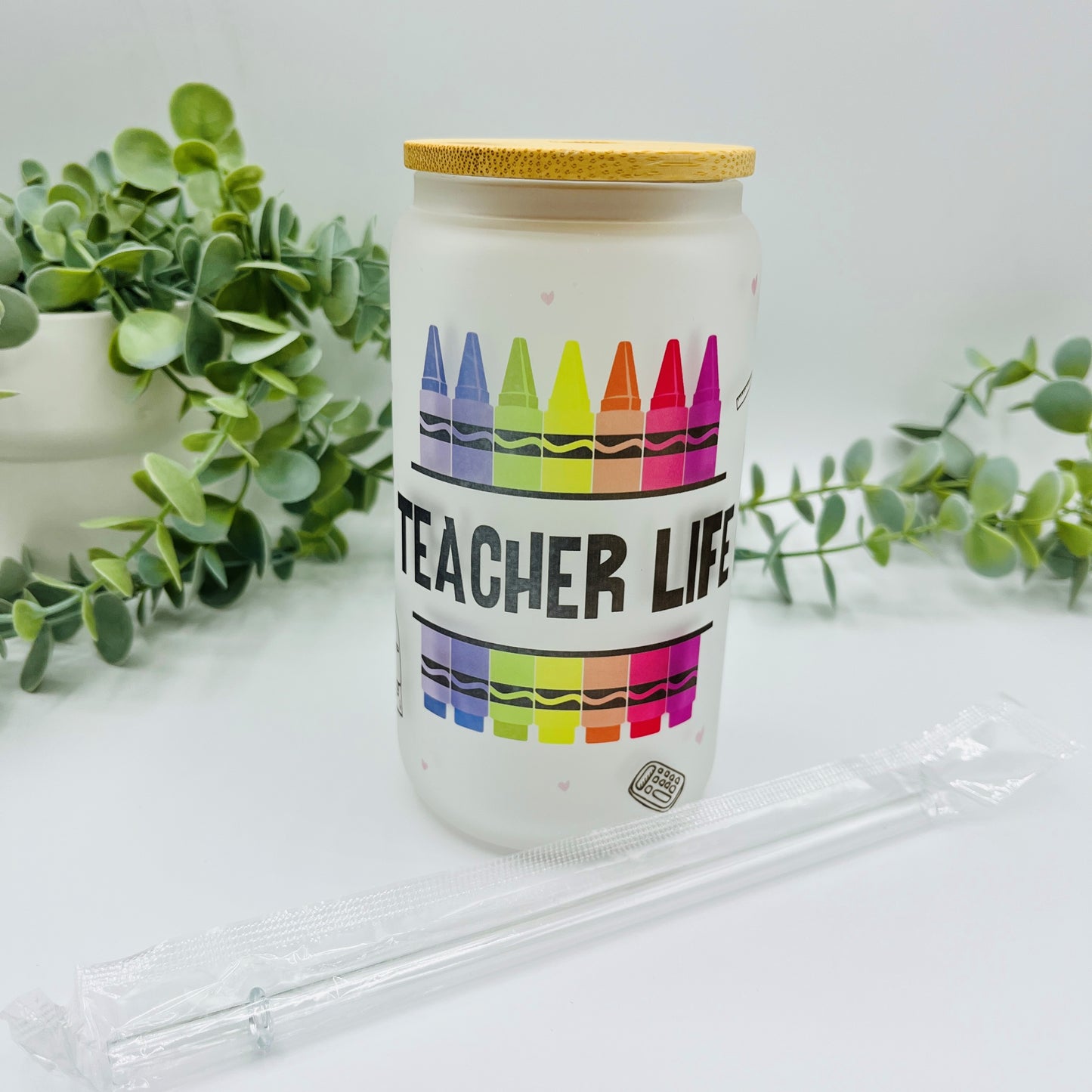 Teacher End of Term Leaving gift, Libby 16oz glass can with bamboo lid and straw