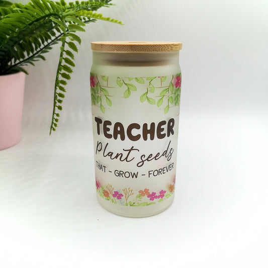 End of term leaving gift for teacher, Glass Tumbler with bamboo lid and straw, Teacher gift