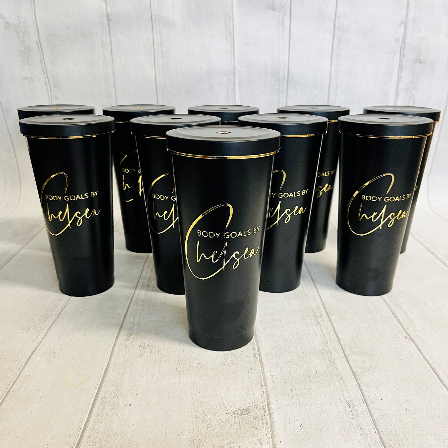 Tumbler with Gold Rim and Lid and straw,  Stainless Steel Personalised Insulated Tumbler