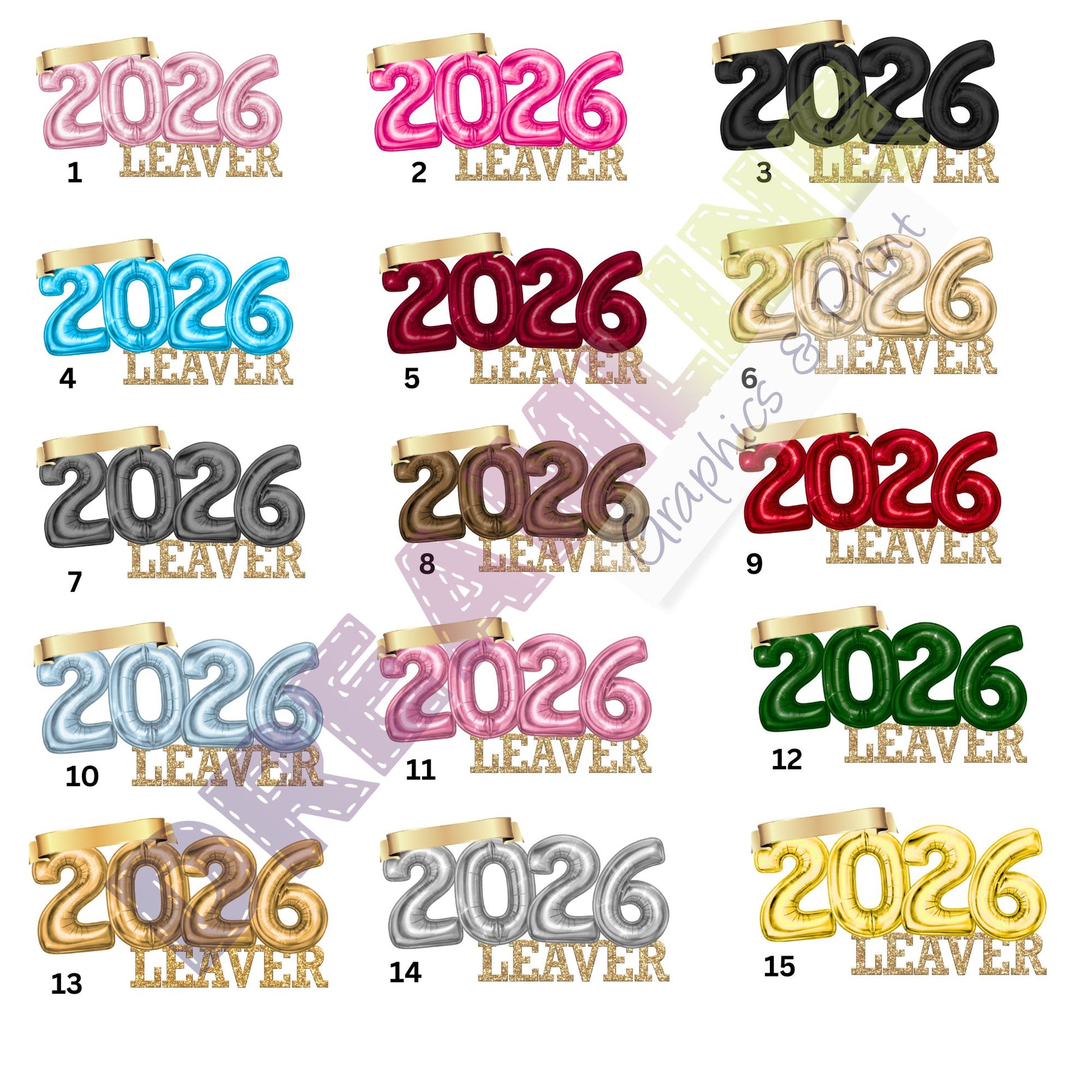 15 colorful '2026 Leaver' designs on a white background