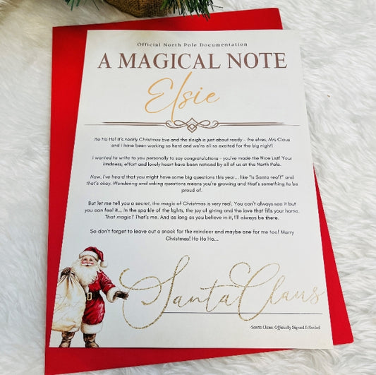 Letter from Santa Claus addressed to 'Elsie' on a textured white surface