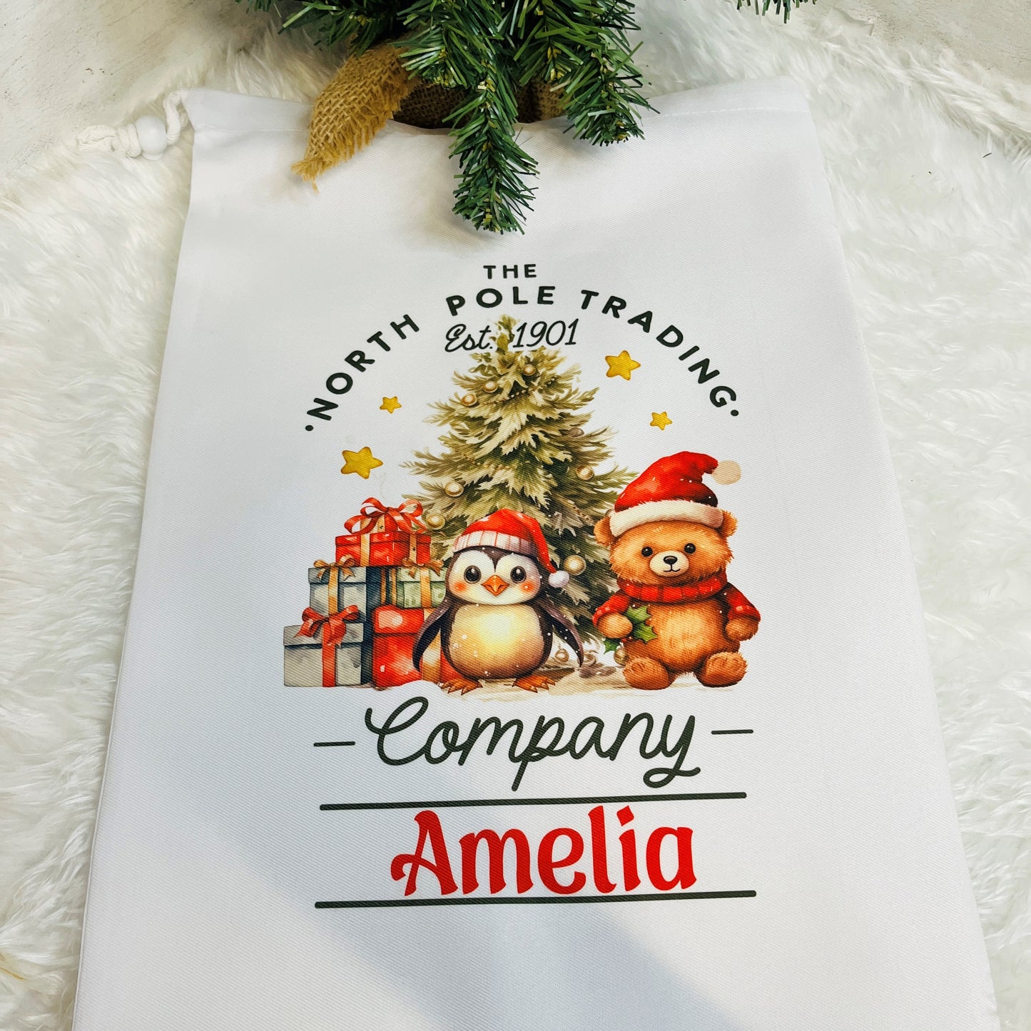 Personalised Vintage Christmas Santa Sack, My first Christmas, Christmas Eve Treat Bag