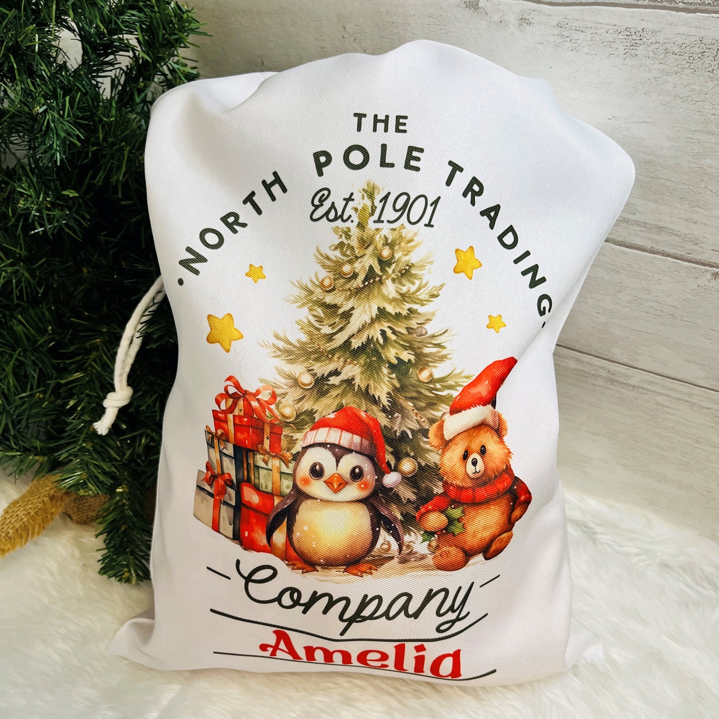 Personalised Vintage Christmas Santa Sack, My first Christmas, Christmas Eve Treat Bag