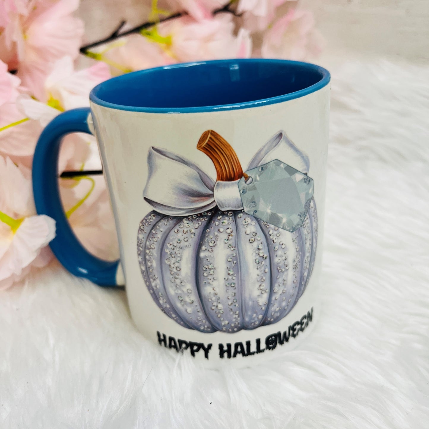 Blue Glitter Pumpkin Halloween Mug