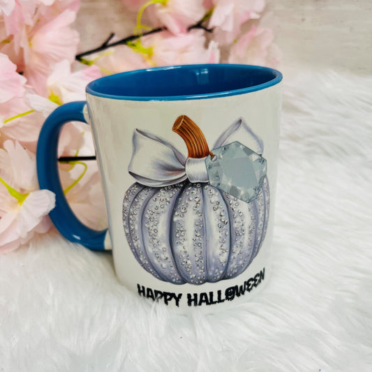 Blue Glitter Pumpkin Halloween Mug