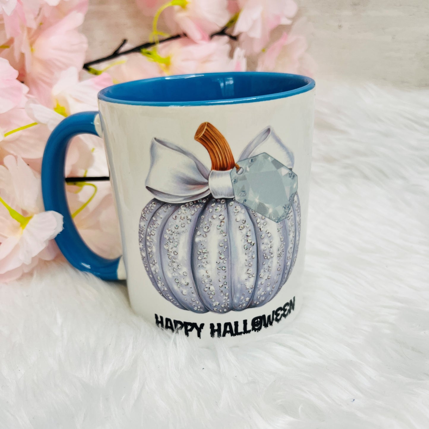 Blue Glitter Pumpkin Halloween Mug