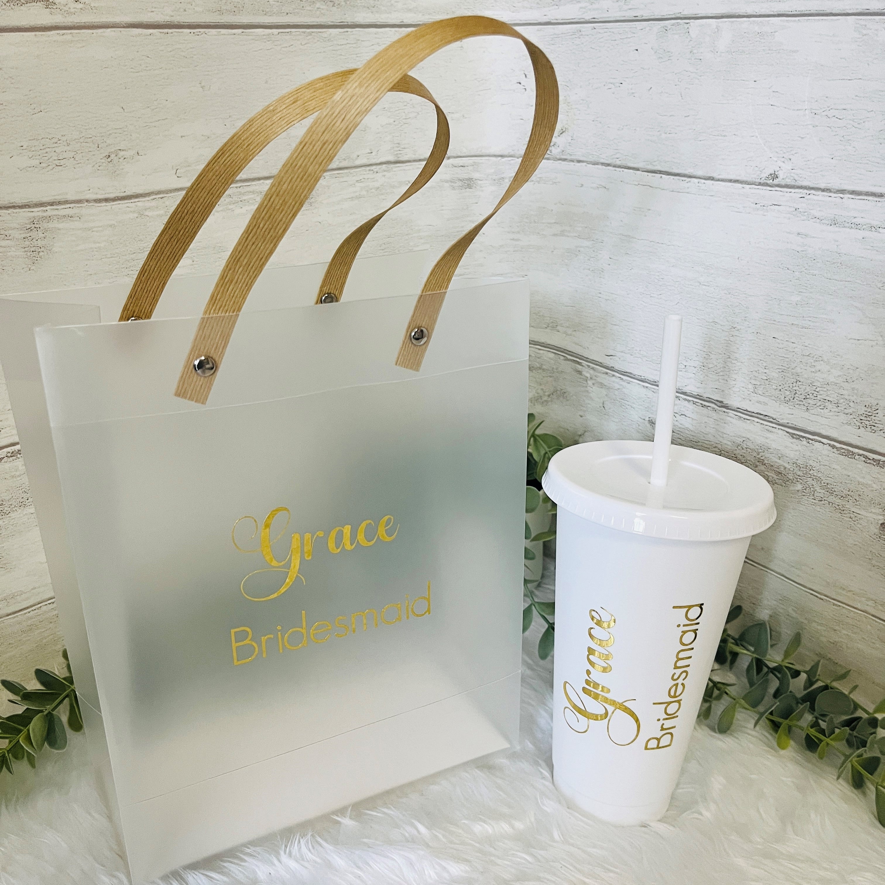 Luxury Frosted Gift Bag with Matching Cold Cup Gift Set Bridal Party Gifts