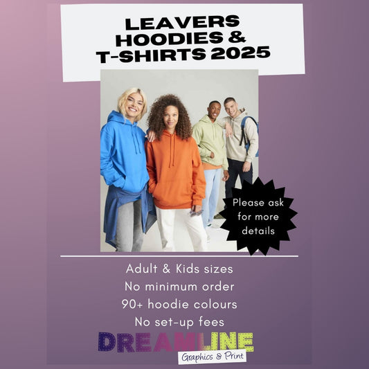 Flyer advertising various colour Leavers School Hoodies