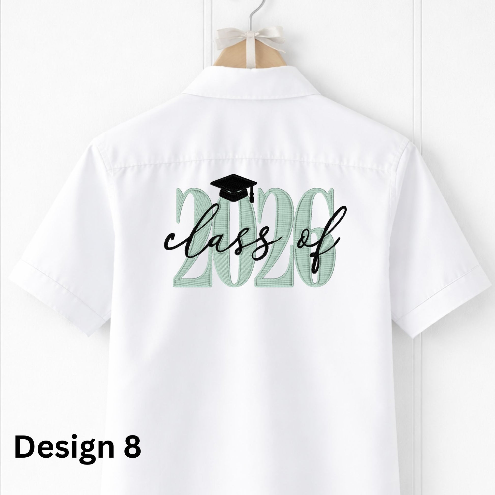 White shirt with 'class of 2026' design on a hanger