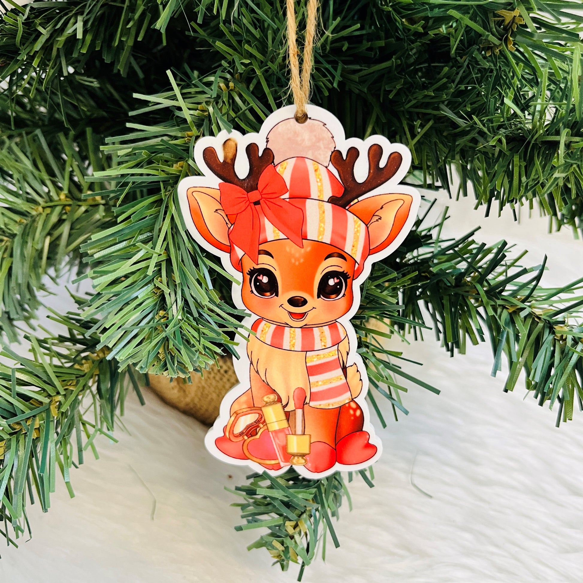 Modern acrylic Christmas ornament shaped like a reindeer