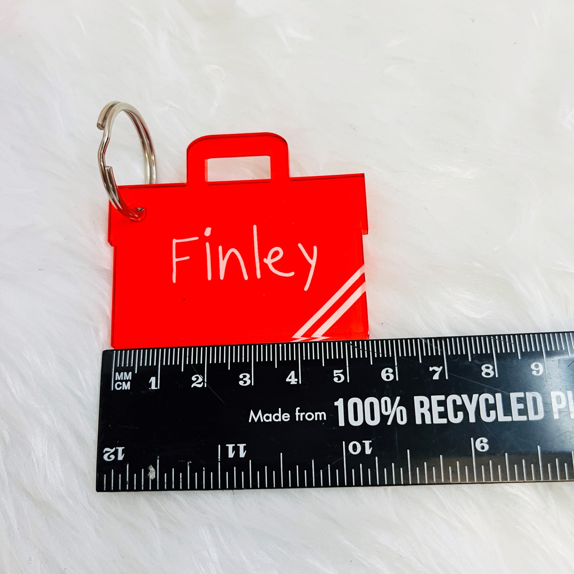 Custom printed book bag keyring for children with bright colours