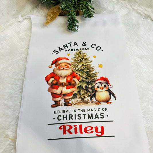 Personalised Vintage Christmas Santa Sack, My first Christmas, Christmas Eve Treat Bag