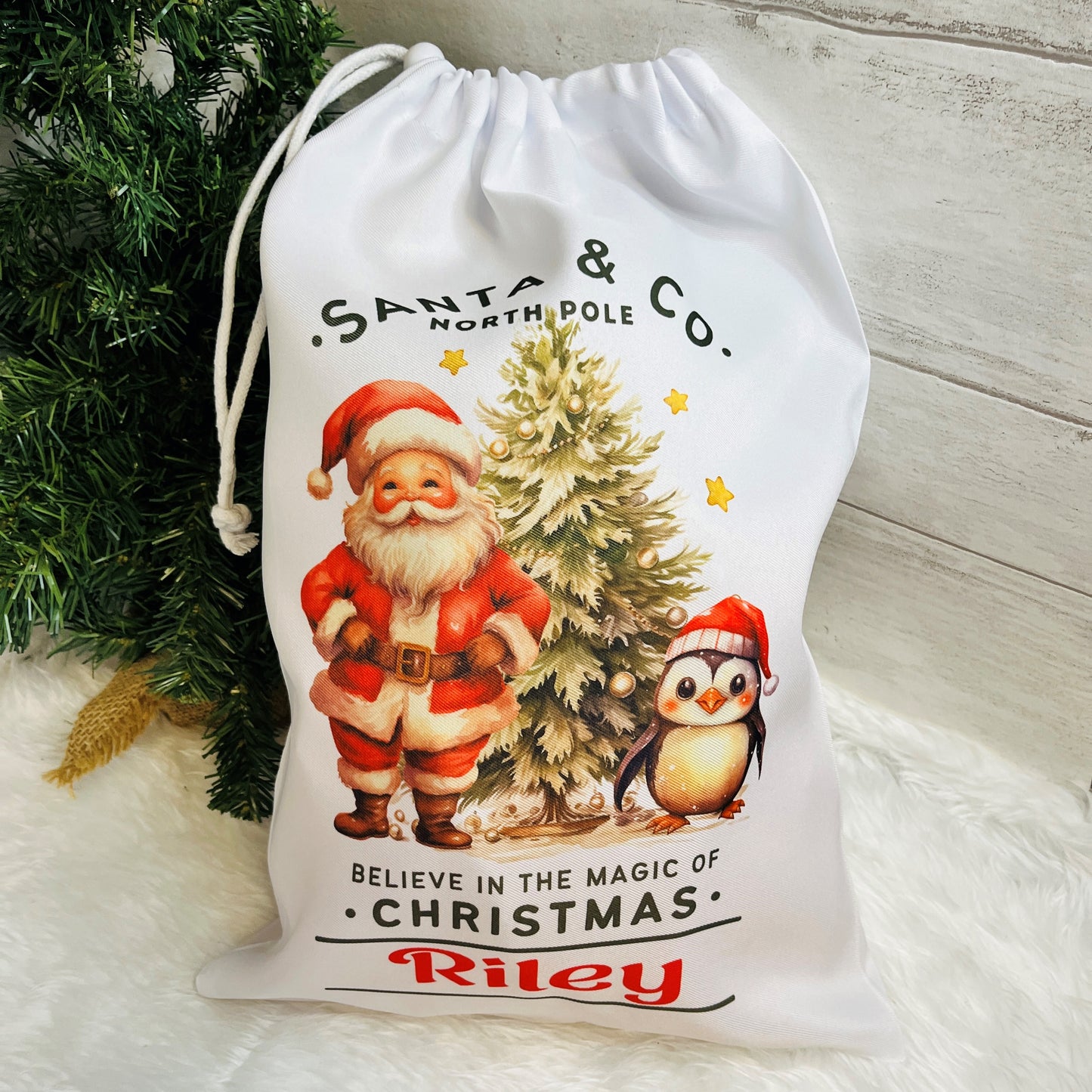 Personalised Vintage Christmas Santa Sack, My first Christmas, Christmas Eve Treat Bag