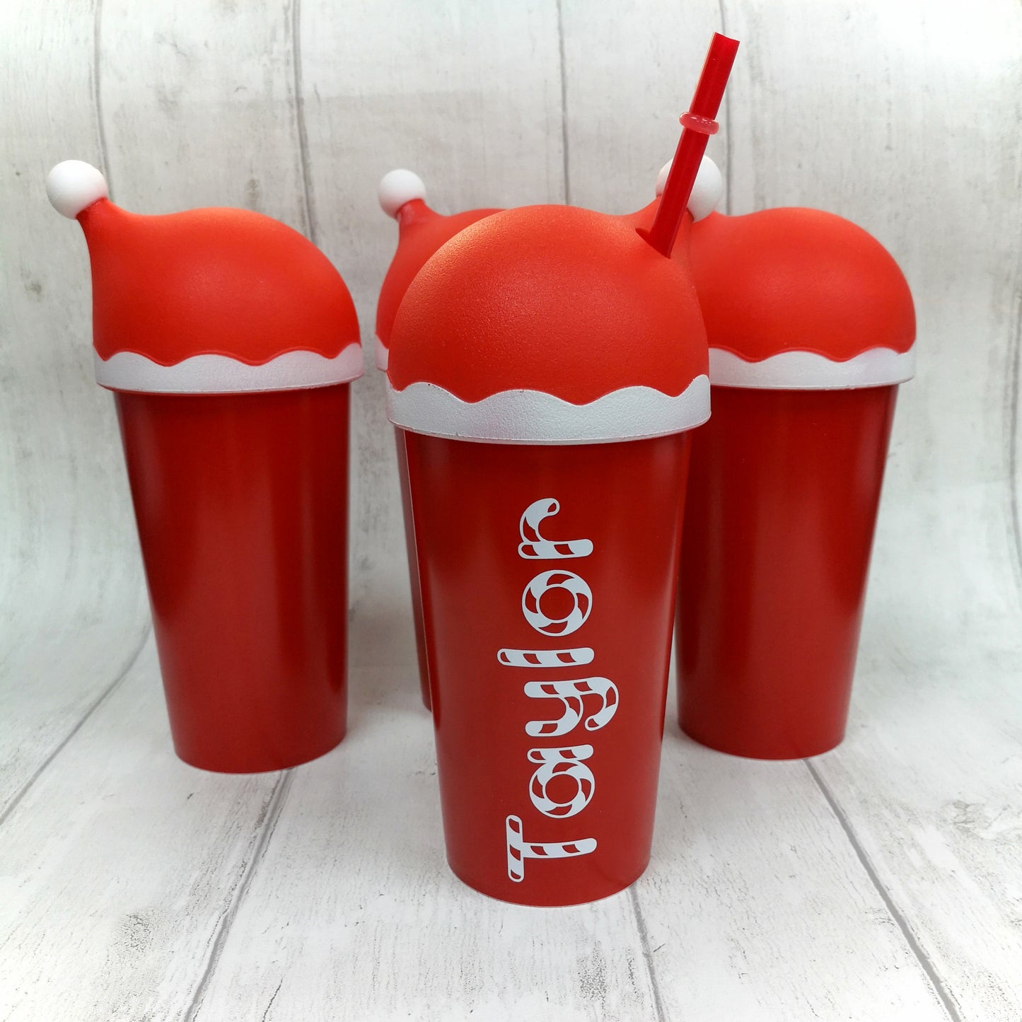 Personalised Santa Hat Christmas Cup with Straw, stocking filler, Christmas eve box filler