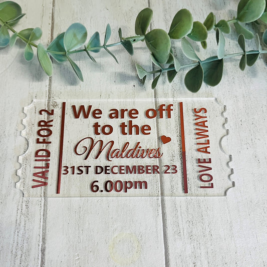 Personalised Keepsake Fake Acrylic Tickets for Birthday Gifts, Event Reveal Ticket, Gift Voucher
