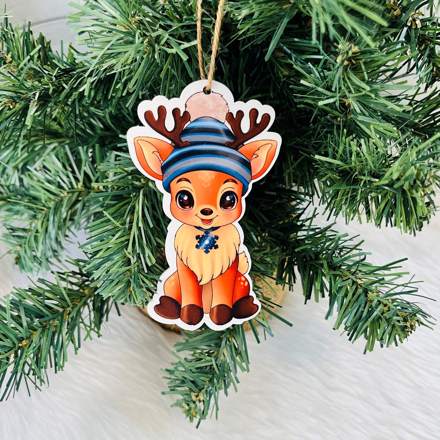 Glossy reindeer-shaped Christmas ornament made from acrylic