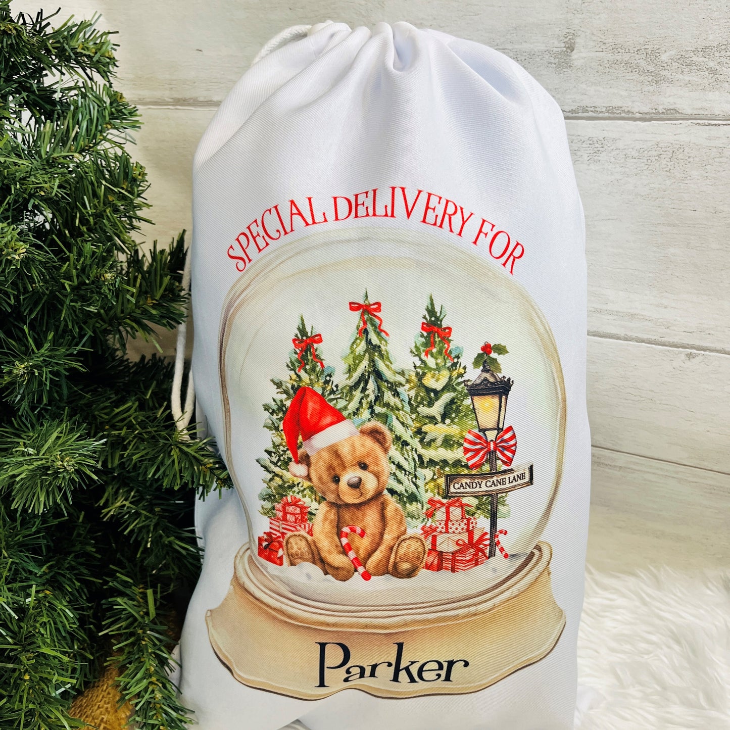 Personalised Snow Globe Santa Sack for Boys