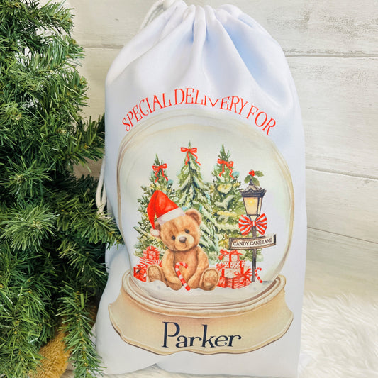 Personalised Snow Globe Santa Sack for Boys