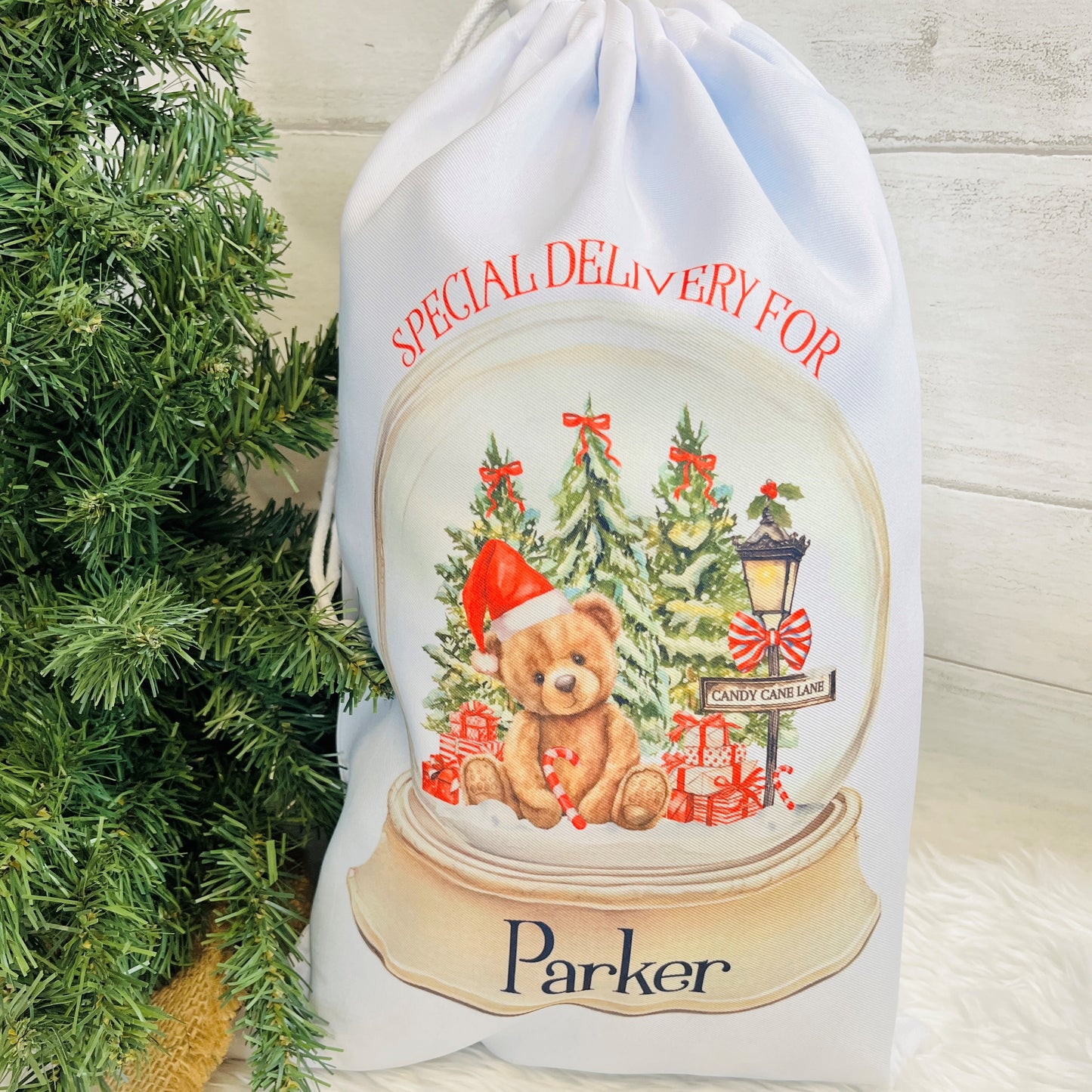 Personalised Snow Globe Santa Sack for Boys