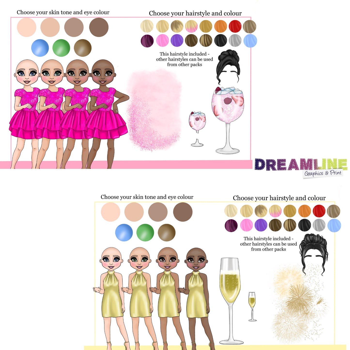 choice sheet for different skin tones and cocktail colours