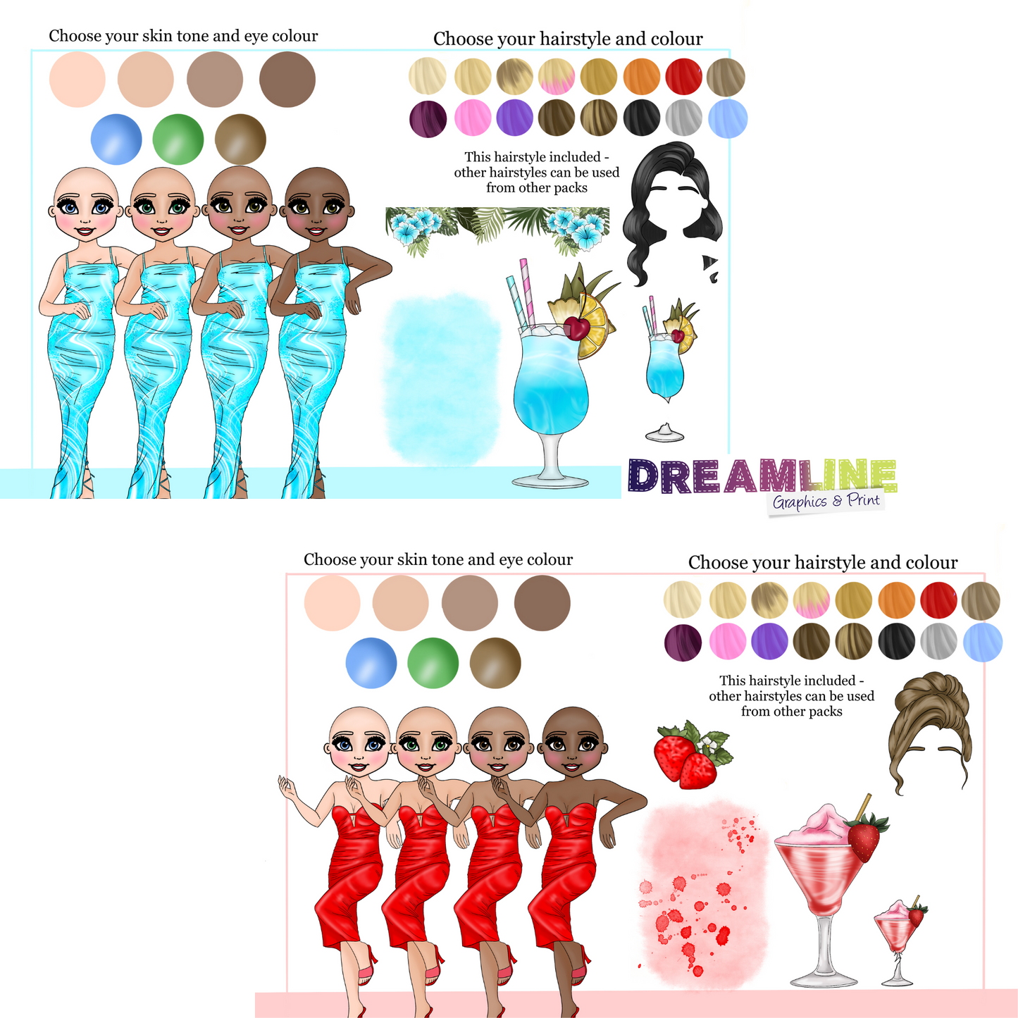 Personalised ombré frosted glass, cocktail dolly, choice of colours, personalise your doll