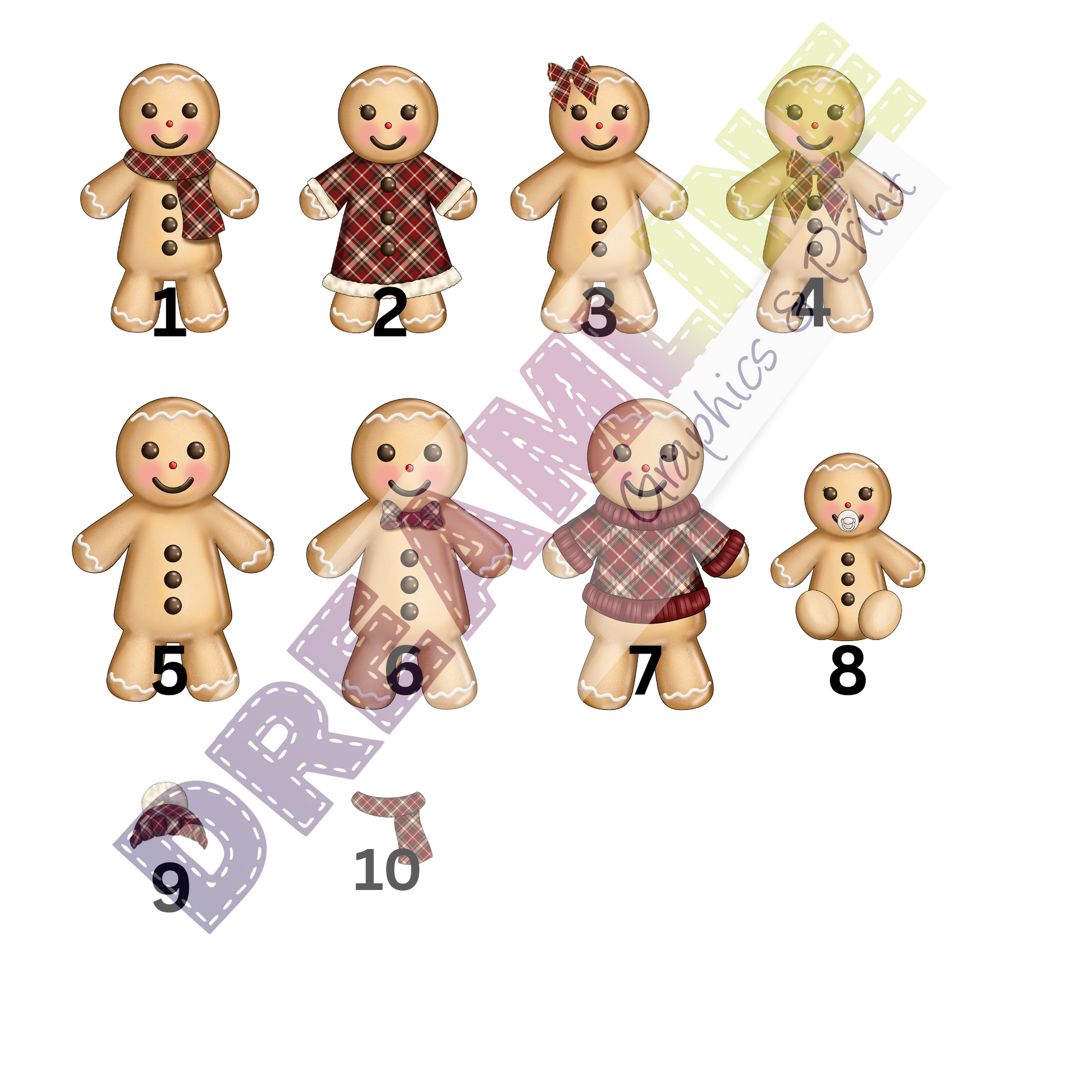 Set of gingerbread men with numbers on a white background