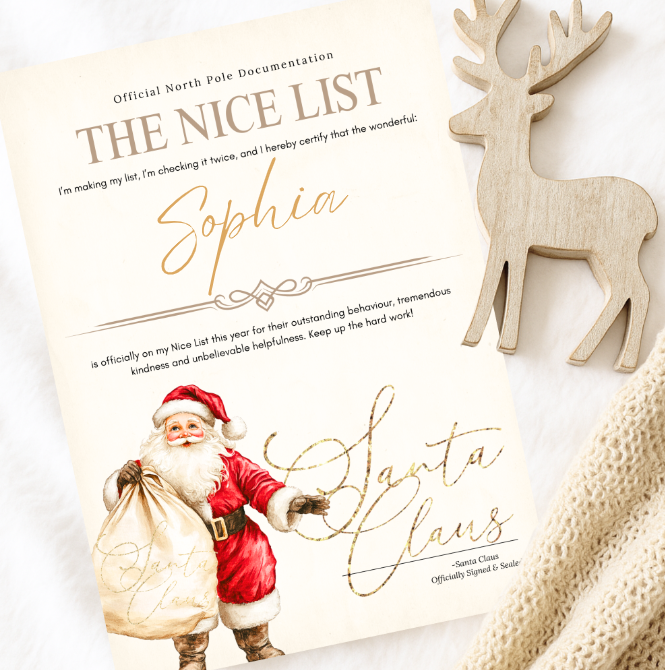 Personalised Santa's Nice List Certificate with matching envelope