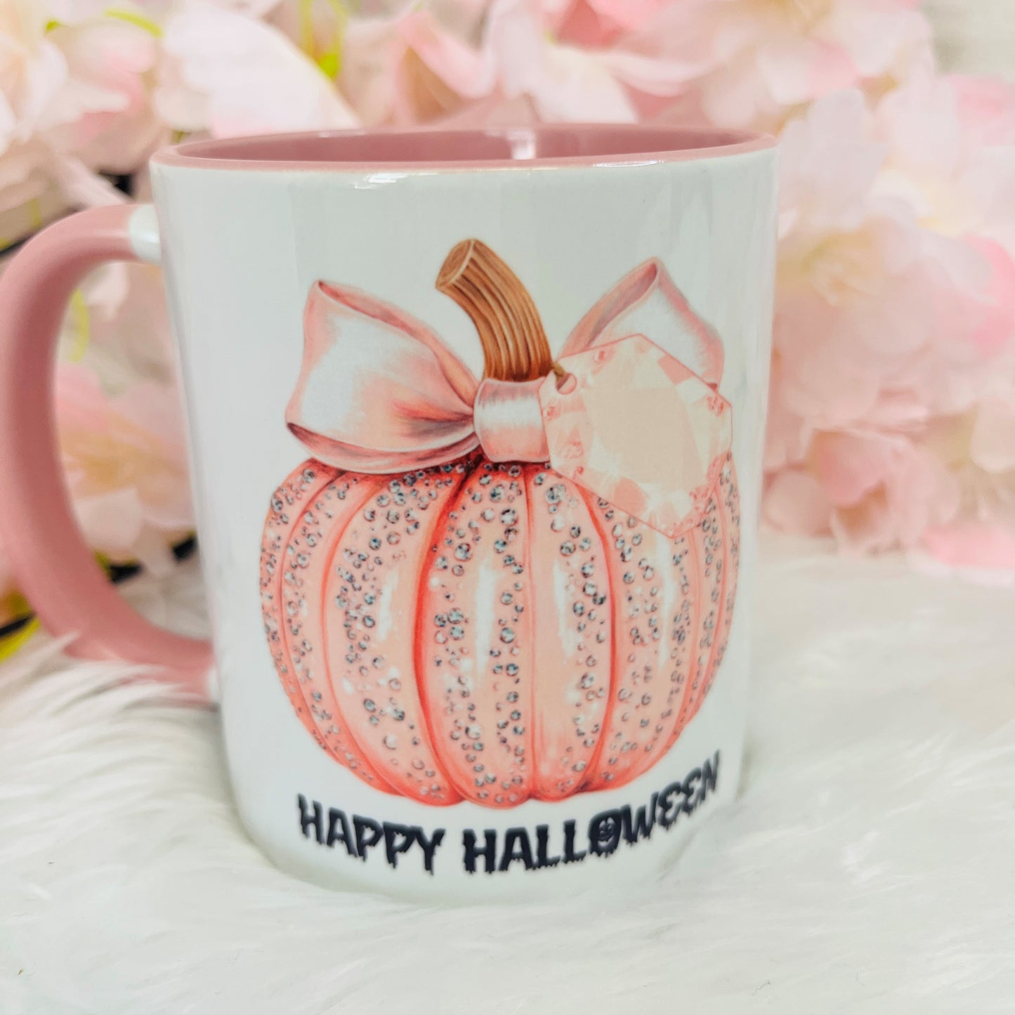 Pink Glitter Pumpkin Halloween Mug