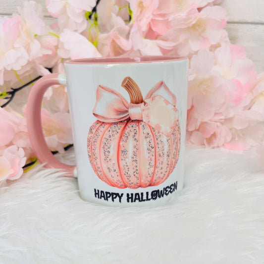 Pink Glitter Pumpkin Halloween Mug