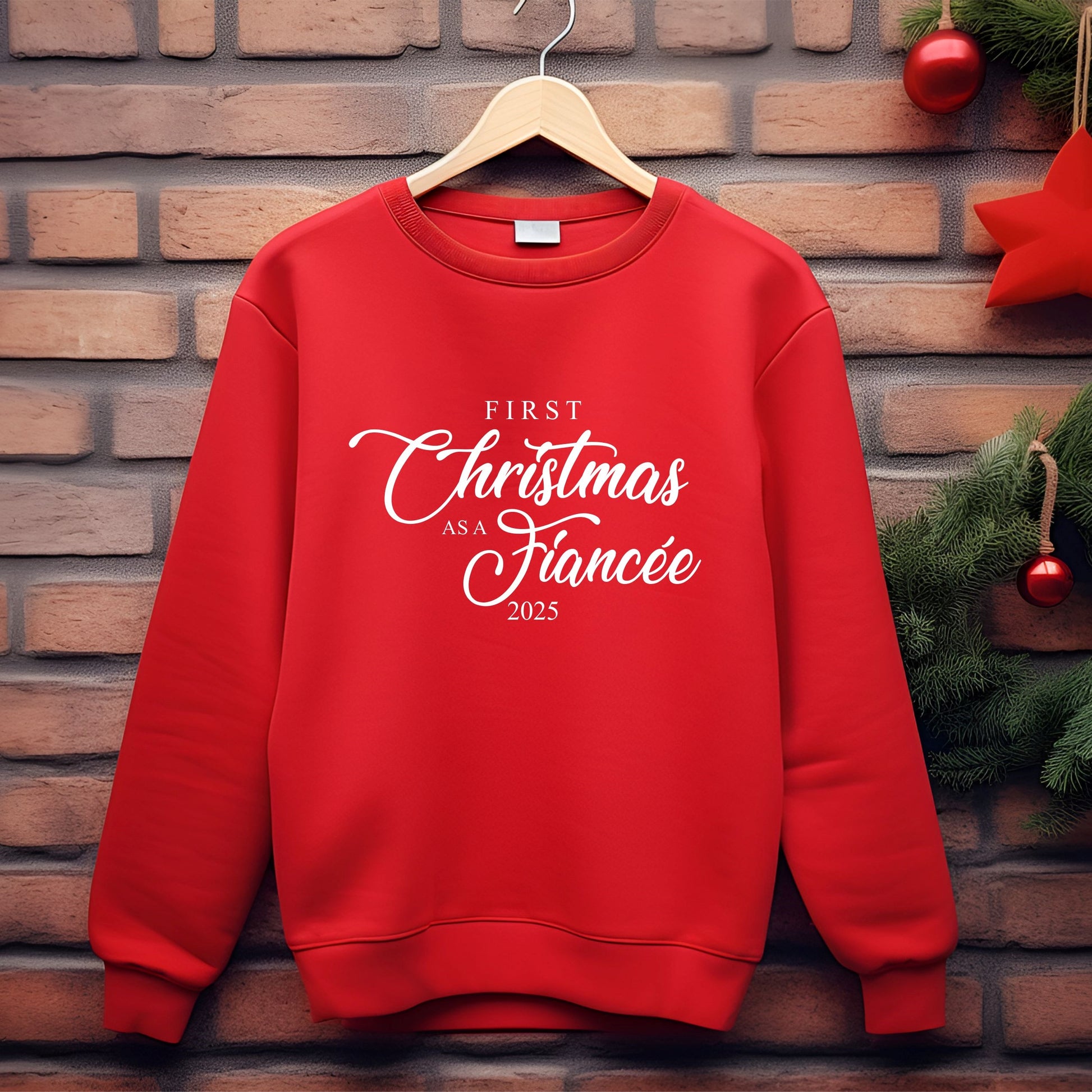 Ladies festive jumper celebrating first Christmas as a fiancée in multiple colour options