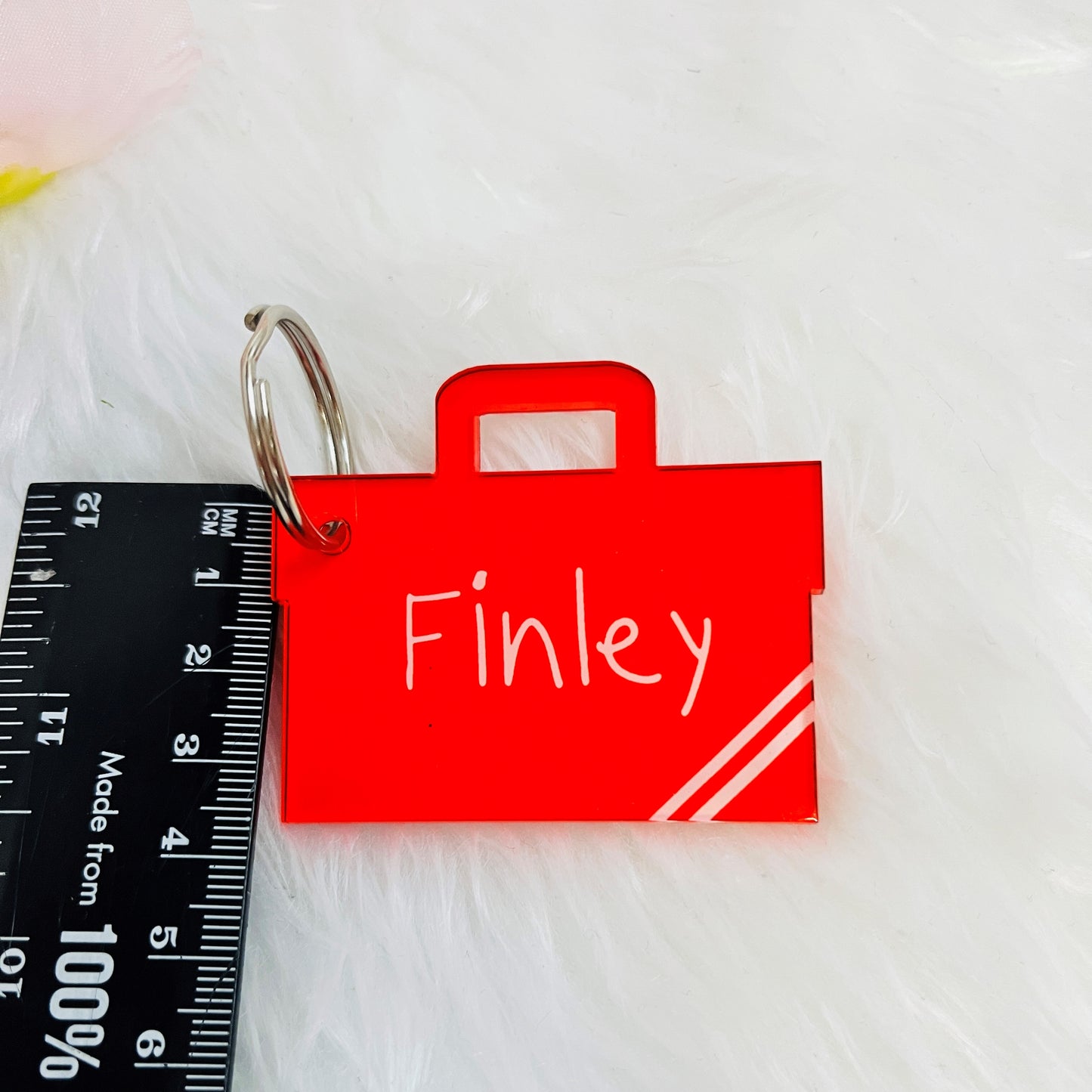 Back to school personalised book bag keyring in glossy finish