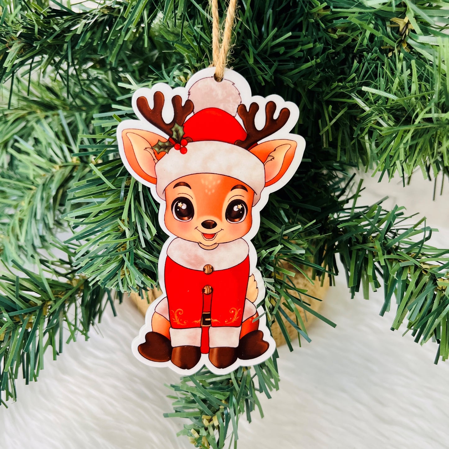 Acrylic reindeer Christmas tree ornament with glossy finish