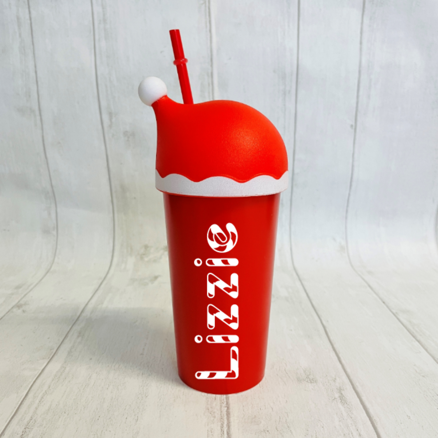 Personalised Santa Hat Christmas Cup with Straw, stocking filler, Christmas eve box filler