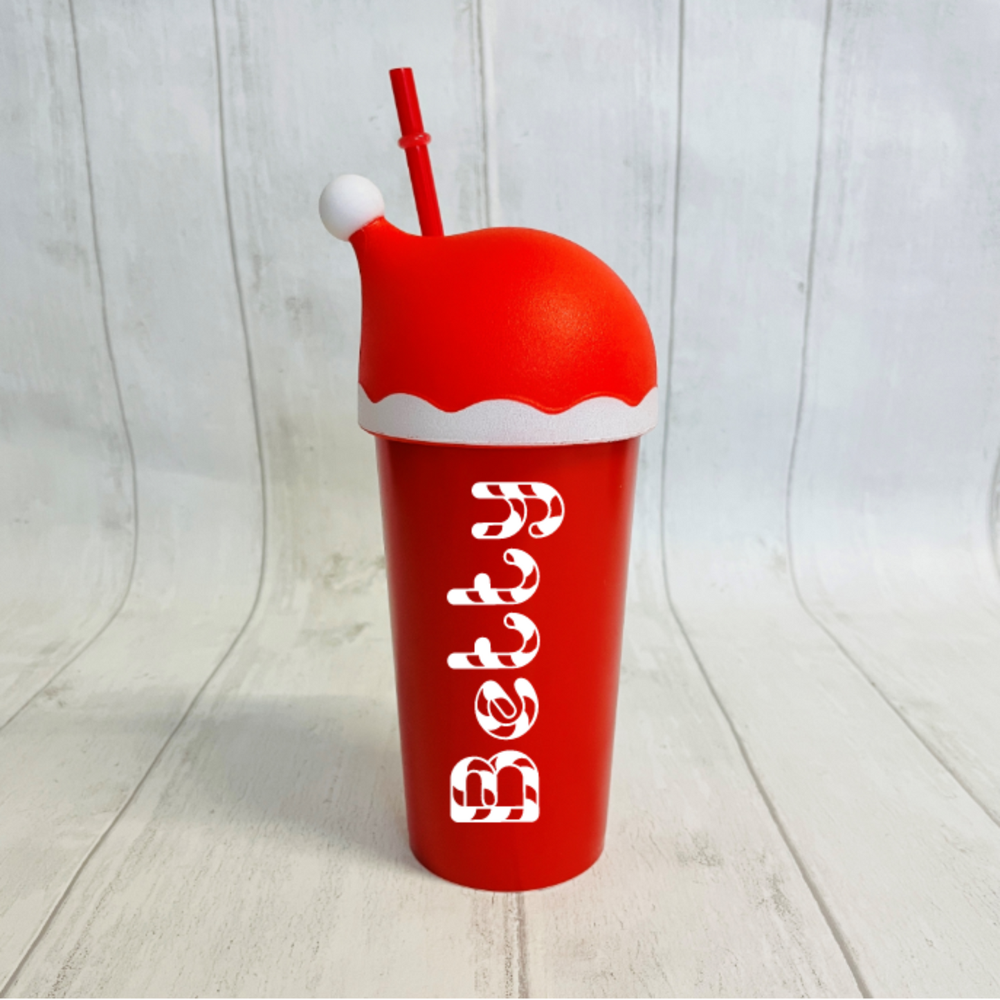 Personalised Santa Hat Christmas Cup with Straw, stocking filler, Christmas eve box filler