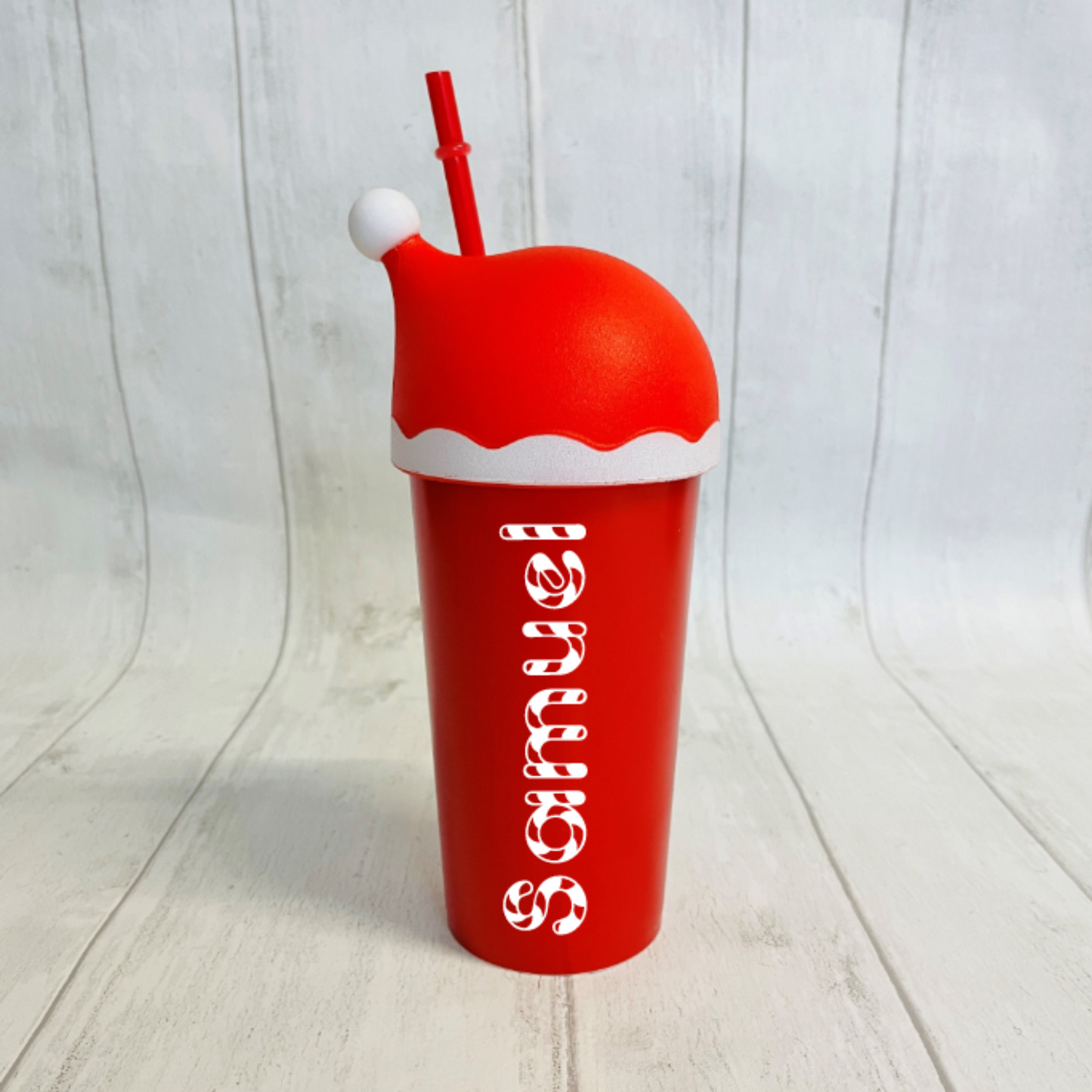 Personalised Santa Hat Christmas Cup with Straw, stocking filler, Christmas eve box filler