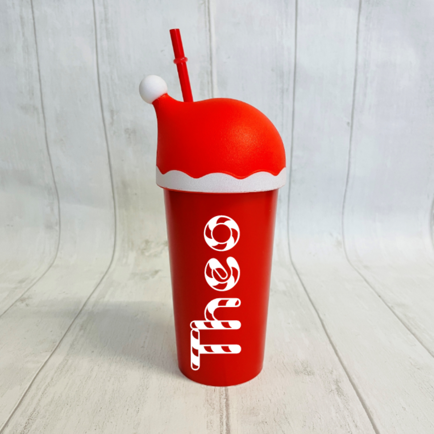 Personalised Santa Hat Christmas Cup with Straw, stocking filler, Christmas eve box filler