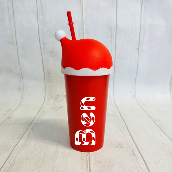 Personalised Santa Hat Christmas Cup with Straw, stocking filler, Christmas eve box filler