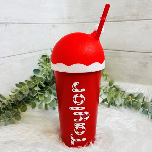 Personalised Santa Hat Christmas Cup with Straw, stocking filler, Christmas eve box filler